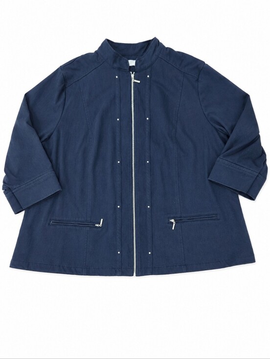 CJ Banks Jackets & Blazers - CJ Banks Dark Navy Zip Front Jacket Lightweight Minimal Career Stretch Size 2x
